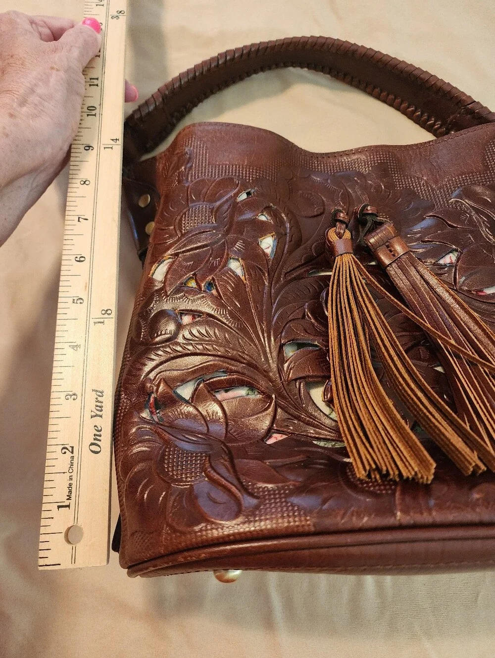 Patricia Nash 10th Anniversary Brown Tooled Leather Tassel Bag Fall 2010 Collect